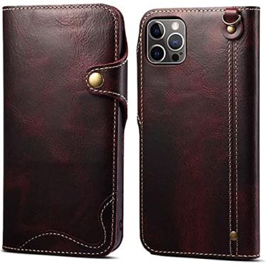 Imagem de CYSUE Capa flip para Apple iPhone 14 Plus 2022, capa fólio de couro de vaca retrô de cera de óleo [suporte de cartão] carteira para 14 Plus 6,7 polegadas (cor: vermelho)