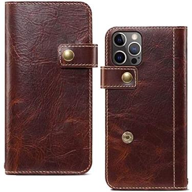 Imagem de EKESA Capa para Apple iPhone 12 Pro (2020) 6,1 polegadas, capa de couro genuíno capa carteira magnética proteção stent função flip case [porta-cartão] (cor: marrom)