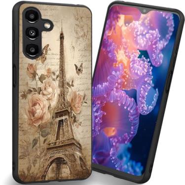 Imagem de RUUHLJLET Projetada para Samsung Galaxy A17 5G de 6,7 polegadas, a capa fosca macia oferece proteção total (borboleta rosa da Torre Eiffel de Paris)