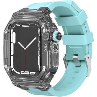 Imagem de KAPPDE Protetor transparente 40/41/44/45 mm pulseira de substituição de borracha, para Apple Watch Band 8 7 6 5 4, upgrade militar pulseira masculina PC bumper case acessórios esportivos (cor: Tr-b-blue, tamanho: 45mm)