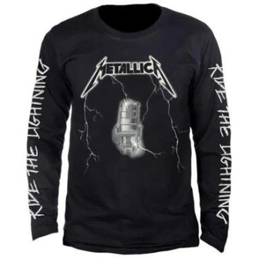 Imagem de Camiseta de Banda Metallica Stamp em Algodão Manga Longa Gola Redonda-Unissex