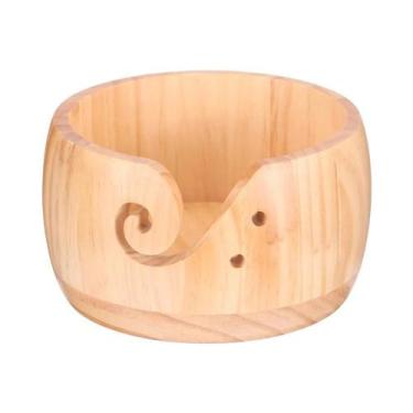 Imagem de Bowl De Madeira Artesanal Para Armazenamento De Fios De Tricô E Crochê