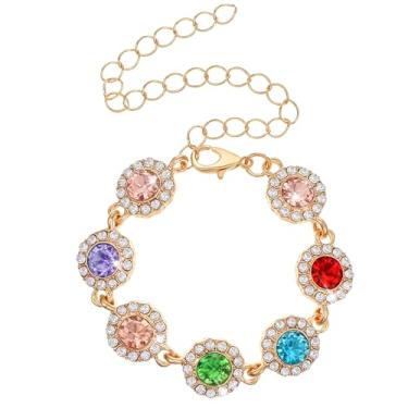 Imagem de Yolev Pulseira de cristal colorida ajustável com pedras preciosas cintilantes zircônia cúbica pulseira de strass para mulheres rave baile moderno casamento noivas elo corrente acessório de joias de