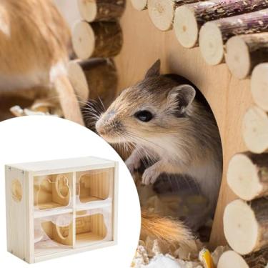 Imagem de Bothyi Casinha de madeira para hamster, habitat de 2 andares, abrigo, cabana, esconderijo para pequenos animais de estimação, como lemingues, chinchilas e, Madeira E Acrílico