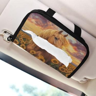 Imagem de SEHANY Suporte de lenços de carro Majestic Horse, caixa de lenços para carro, viseira solar, porta-guardanapos, dispensador de máscara de carro retangular, caixa de lenços para veículos para