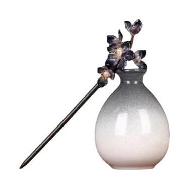 Imagem de Grampo De Cabelo Magnolia De Vidro Transparente Com Franjas De Madeira