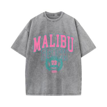 Imagem de Camiseta Feminina Oversized De Algodão Com Gola Redonda Estampa De Let