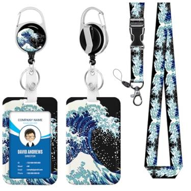 Imagem de Cordão para crachá de identidade, carretel The Great Wave Off Kanagawa para homens, mulheres, fofo, enfermeira, professor, nome, etiqueta, clipe retrátil, chaveiro resistente, trabalho, escritório