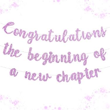 Imagem de Banner de parabéns pré-amarrado novo capítulo e jornada pendurado guirlanda glitter decorações de festa para aposentadoria, formatura 2026, promoção de novo emprego, decoração de despedida, divórcio e