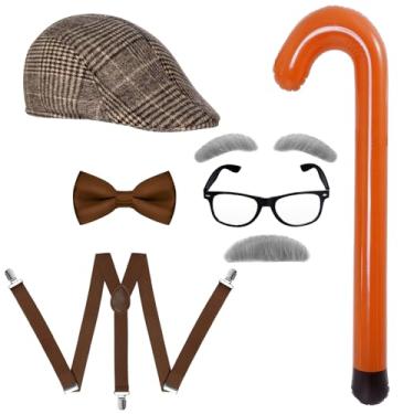Imagem de Yolyoo Conjunto de acessórios de fantasia de velho para crianças, 100 dias de escola, fantasia para meninos anos 20, roupa de velho para cosplay de vovô