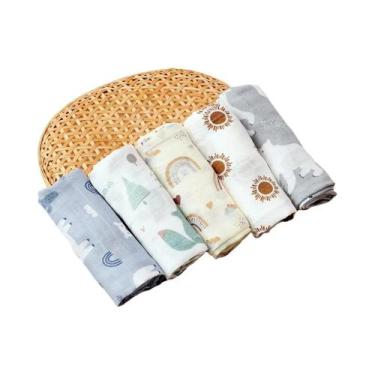 Imagem de Babadores De Algodão Muslin De Bambu Macio 5PCS 60x60cm Confortáveis P