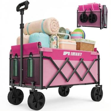Imagem de Carroça dobrável com rodas, carrinhos utilitários leves dobráveis com capacidade de peso de 99 kg, carrinhos com porta-copos para jardim, esportes, mercearia, compras (rosa)