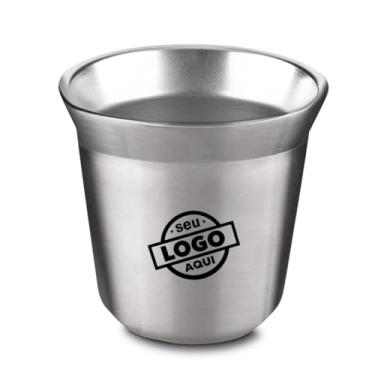Imagem de Kit com 50 Copos Térmicos para Espresso 40ml Personalizados a Laser – Copo Inox Parede Dupla com Acabamento Preto | Ideal para Cafeterias, Empresas, Brindes e Eventos (Prata)
