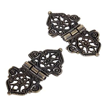 Imagem de Dobradiças de porta 2 peças 5328 mm liga de zinco flor oca dobradiças decorativas metal móveis dobradiças dobradiças de porta de armário dobradiças para joias caixa de madeira (cor: Bronze)