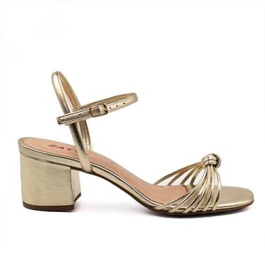 Imagem de Sandália Zatta Salto Bloco Nó Iara (Dourada, BR, Adulto, Numérico, 39)