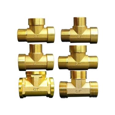 Imagem de Ferramenta de hardware 2.5 cm 3.8 cm 5.1 cm BSP fêmea para macho 3 vias T tipo latão conector adaptador de acoplamento para junta de tubulação de gás combustível água (DN25 F-F-F)