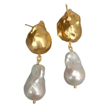 Imagem de Brincos de pérola barroca cultivada em água doce 17 x 21 mm banhado a ouro 14 x 22 mm para presente feminino