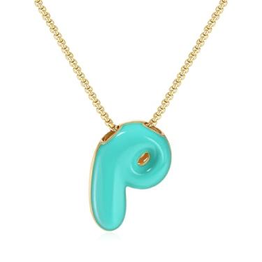 Imagem de KissYan Colar com letras de bolha, banhado a ouro 14 K, pingente de caixa com inicial de balão colorido, joia delicada para presente, Adjustable, Cobre, Sem Pedra Preciosa