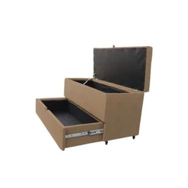 Imagem de Puff Baú Sapateira com Gaveta (90cm) - Diversas Cores (Bege)