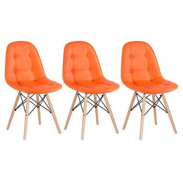 Imagem de Loft7, Kit 3 Cadeiras Charles Eames Eiffel, Assento Estofado Botonê, Pés Em Madeira Clara E Elegante Versátil Sala De Jantar Cozinha Cafeteria Quarto, Laranja
