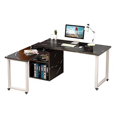 Imagem de U5GAAALPPQ9 Mesa giratória para casa, mesa de computador, mesa de jogos com rodas giratórias, mesa de escrita moderna com topo ajustável, cor de madeira e preto (preto)
