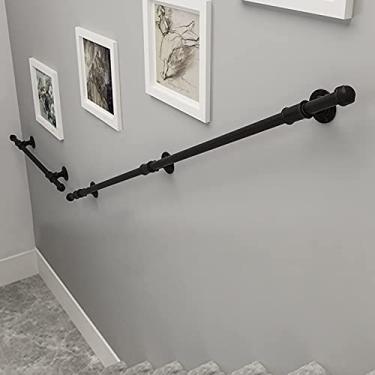 Imagem de U5GAAALPPQ9 Trilho de ferro forjado, corrimão de escadas externas, corrimão, preto, externo ou interno, corrimão de escadas para crianças com deficiência, suporte de segurança, trilhos de barra, 1 m