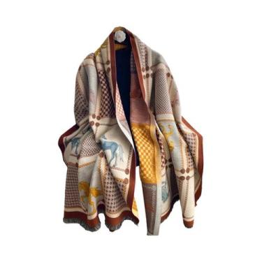 Imagem de Pashmina Feminina De Imitação De Cashmere, Quente E Macia, Com Estampa