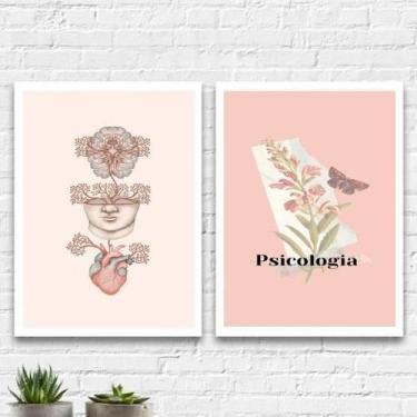 Imagem de Kit 2 Quadros Psicologia Rosa 24X18Cm - Com Vidro Branca - Quadros On-