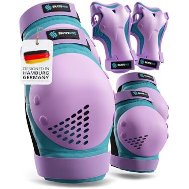 Imagem de SKATEWIZ Equipamento de proteção de patinação adulto – Smash – Tamanho G/GG em azul roxo – Almofadas de skate – Cotoveleiras e joelheiras para adultos – Joelheiras para patinação – Joelheiras para mulheres