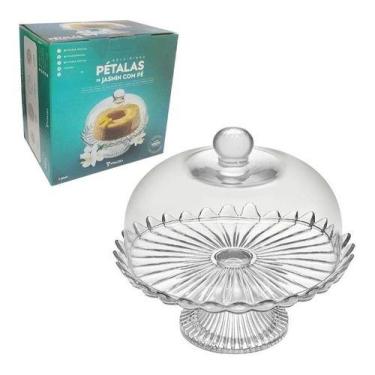 Imagem de Boleira De Vidro Com Pe Tampa Petalas De Jasmin 23x24 Cm - VITAZZA, Tr