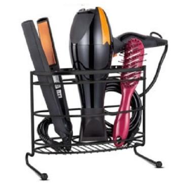 Imagem de Organizador Banheiro Porta Secador de Cabelo Suporte Preto Chapinha e 
