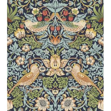 Imagem de Yenhome Papel de Parede Vintage William Morris Retrô Azul Escuro Floral e Pássaros Papel de Parede Removível 43 cm x 38 cm Papel de Parede Tema Natural de Jardim para Quartos Armários de Banheiro