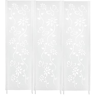 Imagem de 2 Biombo Pintado Divisoria Preto Branco Separador de Ambiente MDF Com Pés (Branco, Floral)