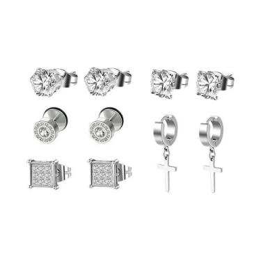 Imagem de Brincos Masculinos De Aço Inoxidável Com Zircônia Cúbica, 1-5 Pares, J