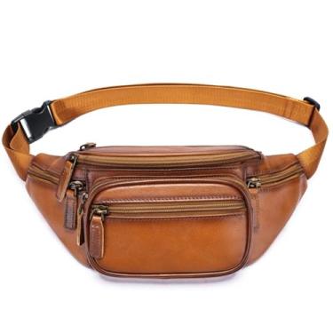 Imagem de NIUCUNZH Pochete de couro legítimo, masculina, feminina, pequena, com vários bolsos, bolsa de cintura para viagens, esportes, caminhadas, ciclismo, pesca, corrida, Crazycoffee