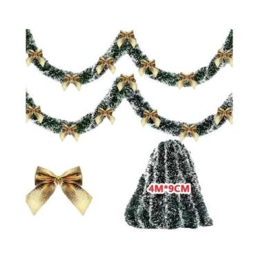 Imagem de Guirlanda De Natal Verde De 10m Com Laços Vermelhos E Bolas Decorativa