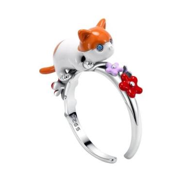 Imagem de Anel Feminino De Prata Esterlina 925 Com Mini Snoopy, Diamante Rosa De