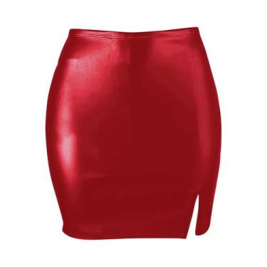 Imagem de Saia Curta De Couro Preta Com Fenda E Cintura Alta Para Mulheres, Vest