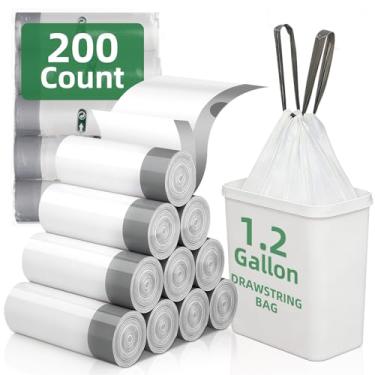 Imagem de Saco de lixo de 200 unidades de 3 litros, sacos de lixo pequenos com cordão, sacos de lixo grossos pré-separados, forros de lixo, adequado para banheiro, cozinha, quarto, escritório (branco)