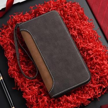 Imagem de Carteira longa com zíper com alça de pulso, porta-cartões, tecido texturizado para cartões de dinheiro, itens essenciais de viagem para transporte diário, Cinza, Elegante