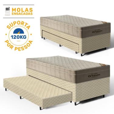 Imagem de Cama Box com Colchao de Molas Ensacadas Ortobom AirTech + Auxiliar de Espuma Unique Solteiro 88cm
