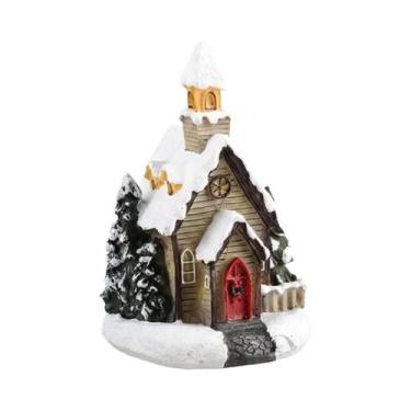 Imagem de Mini Casa De Natal Vintage Em Resina Com LED, Decoração De Mesa Com Br