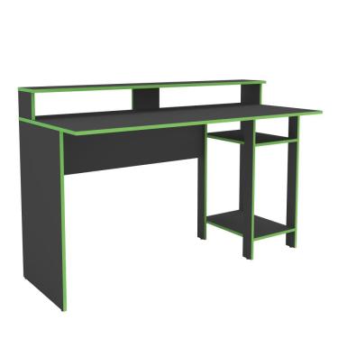 Imagem de Mesa Escrivaninha Gamer para Computador Vulcano 3 Prateleiras 136cm Cor Preto/Verde - Mademóvel