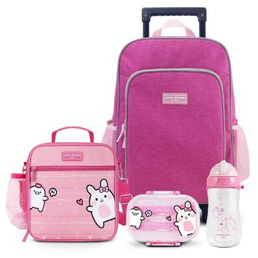 Imagem de Kit Infantil 4pçs - Bolsa Térmica, Pote P/ Lanche 400ml, Garrafa 460ml E Mochila De Carrinho