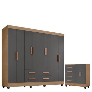 Imagem de Guarda Roupa Casal Porto com Cômoda Lite 4 Gavetas 2 Portas Nature Cin