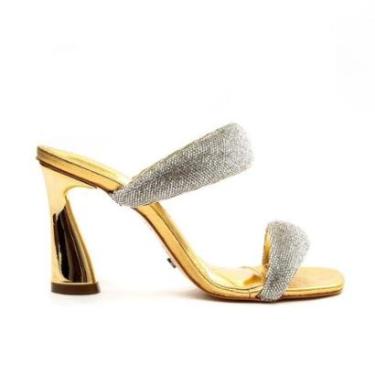 Imagem de Tamanco em Couro Dourado Com Strass Cecconello-Feminino