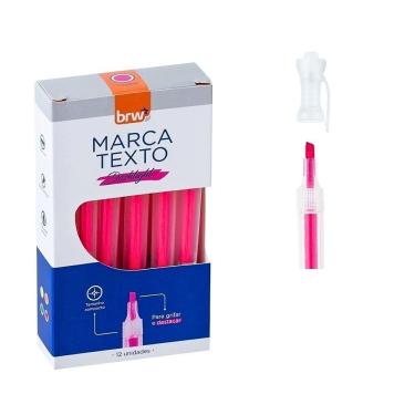 Imagem de 5 Caixas Marca Texto Fluorescente Transparente 12 Unidades Brw Rosa