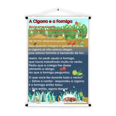 Imagem de Banner de Lona Educativo Fabula Historia Infantil A Cigarra e a Formig