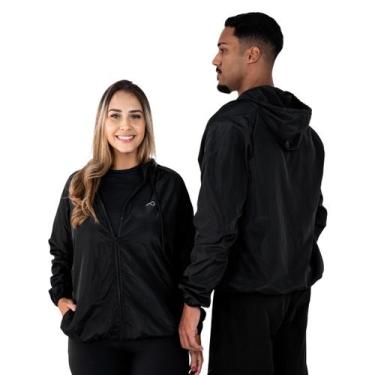 Imagem de Jaqueta Corta Vento Unissex Lisa Esportiva Preta Capuz Bolso - Proterc