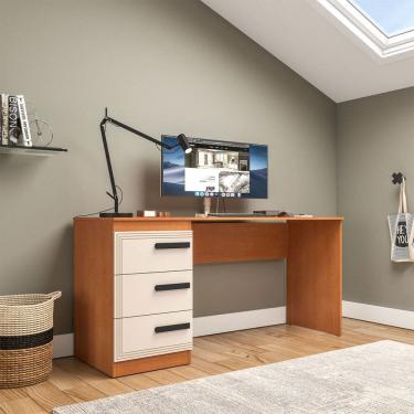 Imagem de Mesa para Escritório Valência 3 Gavetas Creme/Freijó - Politorno